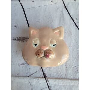 Pottery Handmade Cat Kitty Trinket Dish